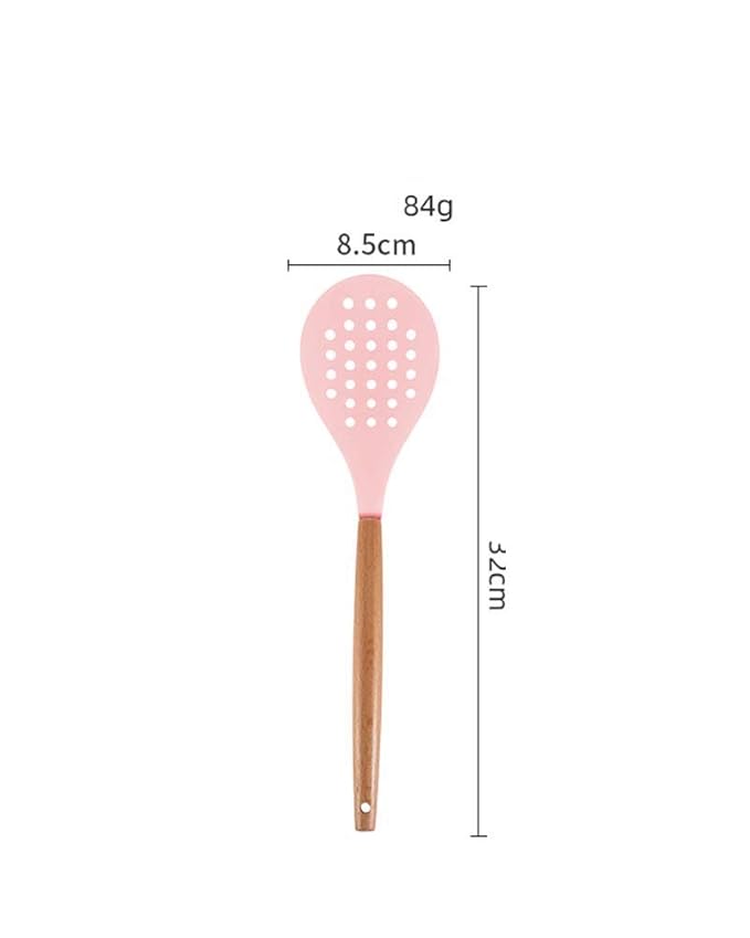 Woodtula Kitchen Silicone Slotted Skimmer with Good Grips Ergonomics Kitchen Cooking Baking Pink