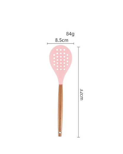 Woodtula Kitchen Silicone Slotted Skimmer with Good Grips Ergonomics Kitchen Cooking Baking Pink