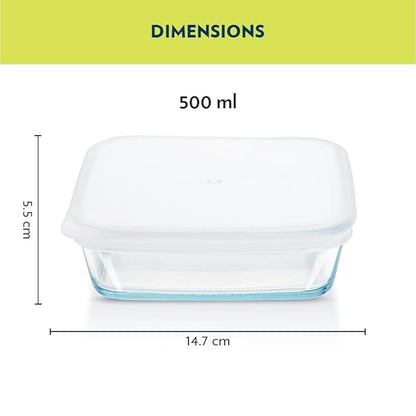 Borosil Square Glass Baking Dish With Lid Microwave Safe & Oven Safe | 500 Ml | Transparent