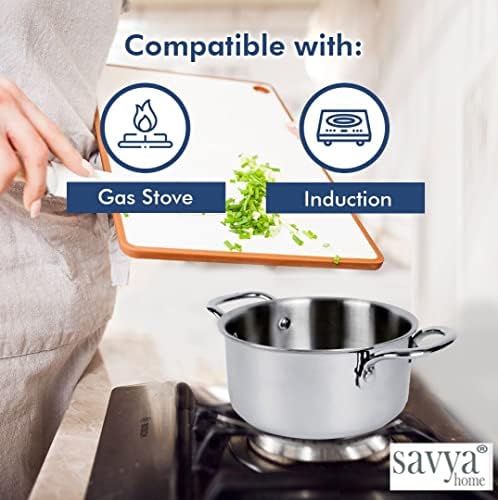 Savya Home Triply Stainless Steel Tope Patila with Lid Handi Casserole with lid 3L 20 cm