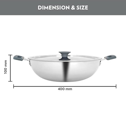 Borosil Cookfresh Tri-ply Stainless Steel Kadhai With Lid | Induction Friendly | 4 Litres | 28 Cm