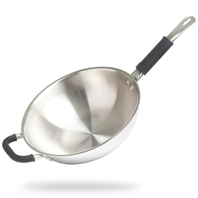 Allo Triply Stainless Steel Wok for Deep Fry Stir Fry Dry Veg 26Cm 3.7 Litre