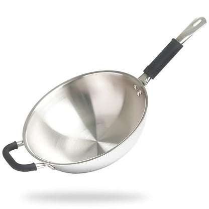 Allo Triply Stainless Steel Wok for Deep Fry Stir Fry Dry Veg 26Cm 3.7 Litre