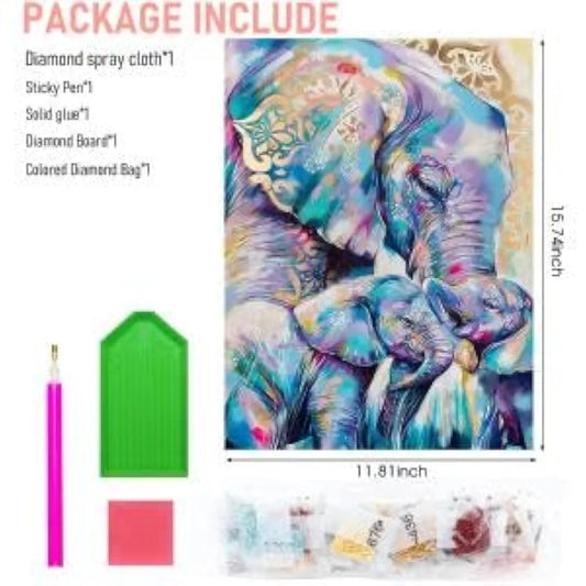 HASTHIP® Elephant Diamond Painting Kit with Round Diamonds,5D Diamond Painting Kit for Adults & Kids,30 X 40cm Full Drill Elephant Gem Art for Home Wall Decor Gifts 