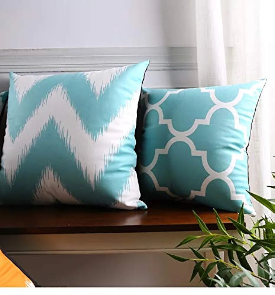 Aerohaven Ikat Style Cushion Covers Teal & Orange Abstract Prints Cotton Decorative Throw Pillows for Sofa & Home