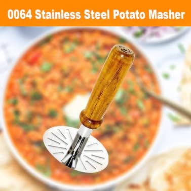 Auxtra Stainless Steel Pav Bhaji Masher Potato Pav Bhaji Masher Pressure with Strong Wooden Handle