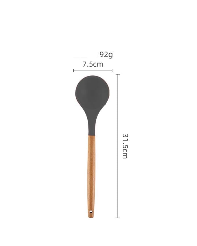 Woodtula Silicone Soup Ladle Spatula with Wooden Handle Kitchen Utensil Tools Grey