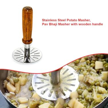 Auxtra Stainless Steel Pav Bhaji Masher Potato Pav Bhaji Masher Pressure with Strong Wooden Handle