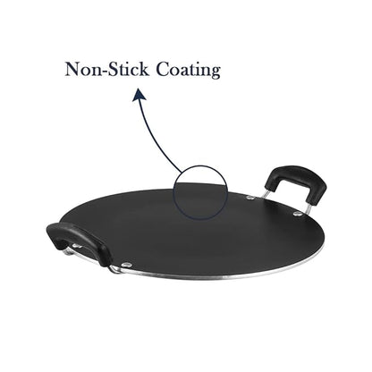 Vinod Zest Aluminium Non Stick Pathri Tawa - 31.5 cm | 5mm Thick | 3 Layer Coating | Metal Spoon Friendly | Bakelite Handle