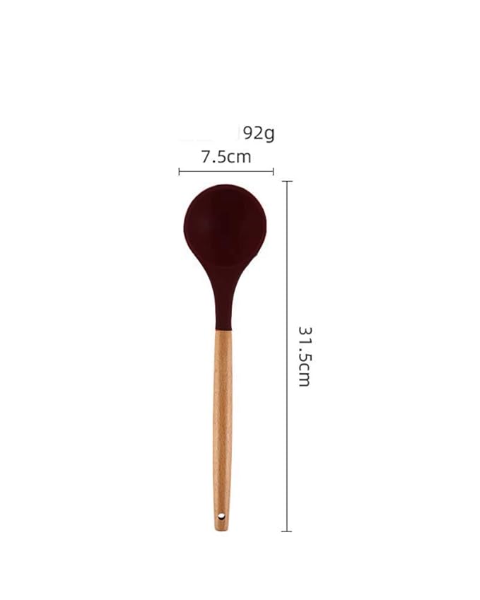 Woodtula Silicone Soup Ladle Spatula with Wooden Handle Non-Stick Cookware Utensil Tools Black