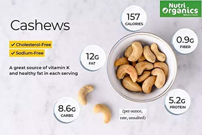Nutri Organics Dry Fruits Natural Premium Whole Cashews 200 gm | Whole Crunchy Cashew | Premium Kaju nuts Dry Fruit | Nutritious & Delicious | Gluten Free & Plant based Protein