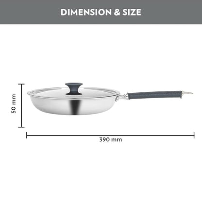 Borosil Cookfresh Tri-ply Stainless Fry Pan With Lid | Induction Friendly | 1.3 Litres | 20 Cm