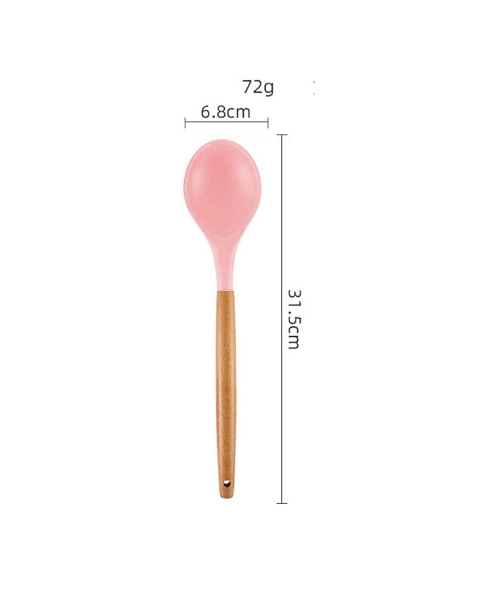 Woodtula Silicone Cooking Utensils Kitchen Utensil Set Heat Resistant Wooden Handles Pink