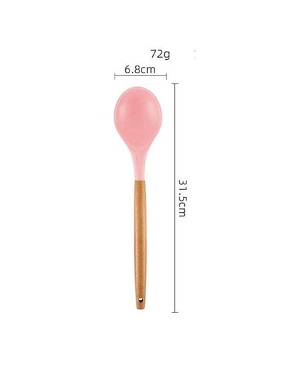 Woodtula Silicone Cooking Utensils Kitchen Utensil Set Heat Resistant Wooden Handles Pink