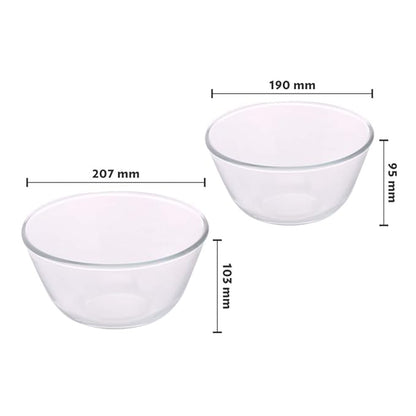 Borosil Glass Mixing & Serving Bowls | Oven & Microwave Safe Bowls | Set of 2