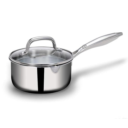 Arttdinox Stellar Stainless Steel Triply Sauce pan with Straining Glass Lid Milk Pan 16cm 1.5Ltr