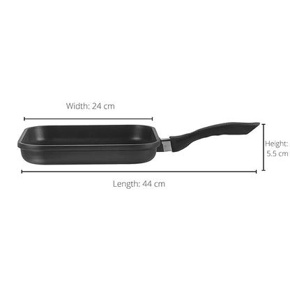 Vinod Zest Plus Die Cast Aluminium Square Griddle - 24 cm | 5 mm Thick | 3 Layer Coating | Silicone Handle