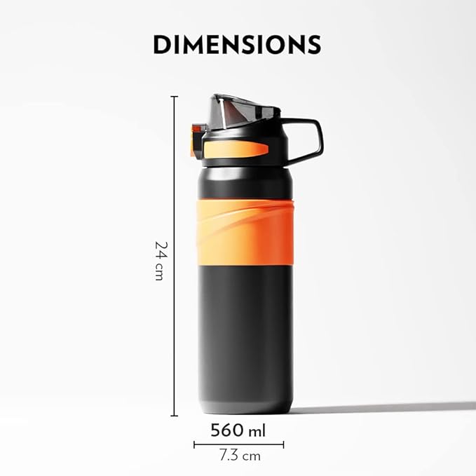 Borosil Hydra Adventure | Insulated Water Bottle Stainless Steel Bottle | With Double Wall Vacuum Insulation | 560 Ml Hot & Cold Bottle | Black