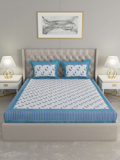100% Pure Cotton Traditional Printed Bedsheet for Double Bed King Size Bedsheet with 2 Pillow Covers