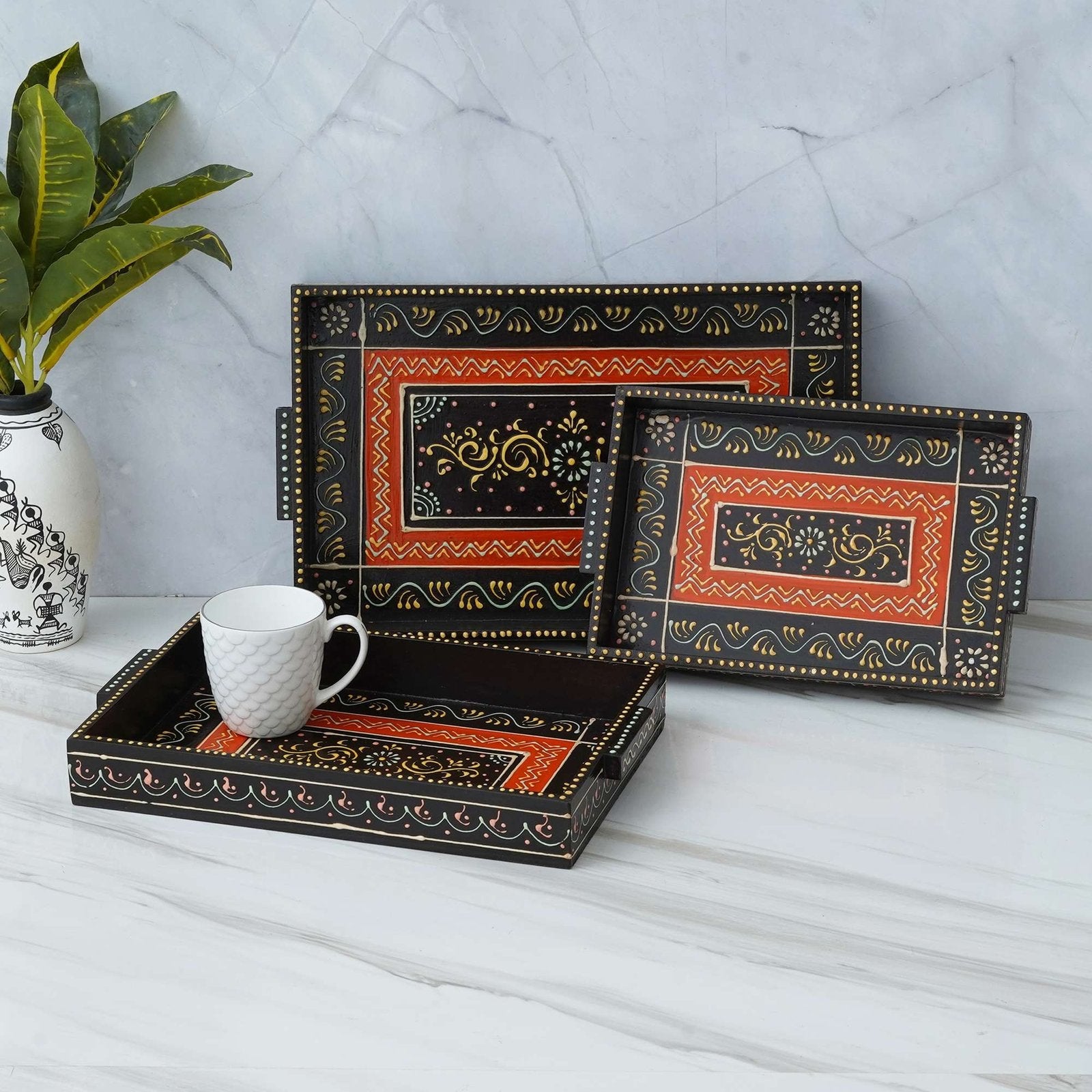 Set of 3 Handcrafted Wooden Trays: Versatile and Elegant Serving Solutions