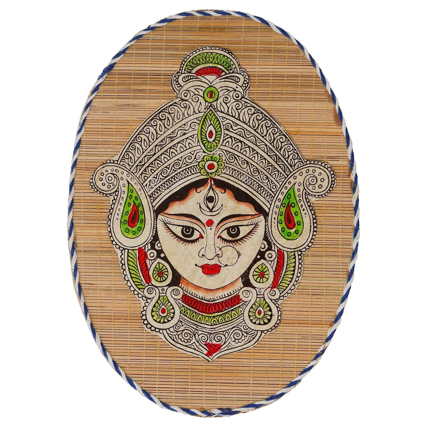Oval Shaped Design Bamboo Hand Crafted Wall Hangings Of Durga Maa For Home D?cor | Bamboo Art For Wall Decor