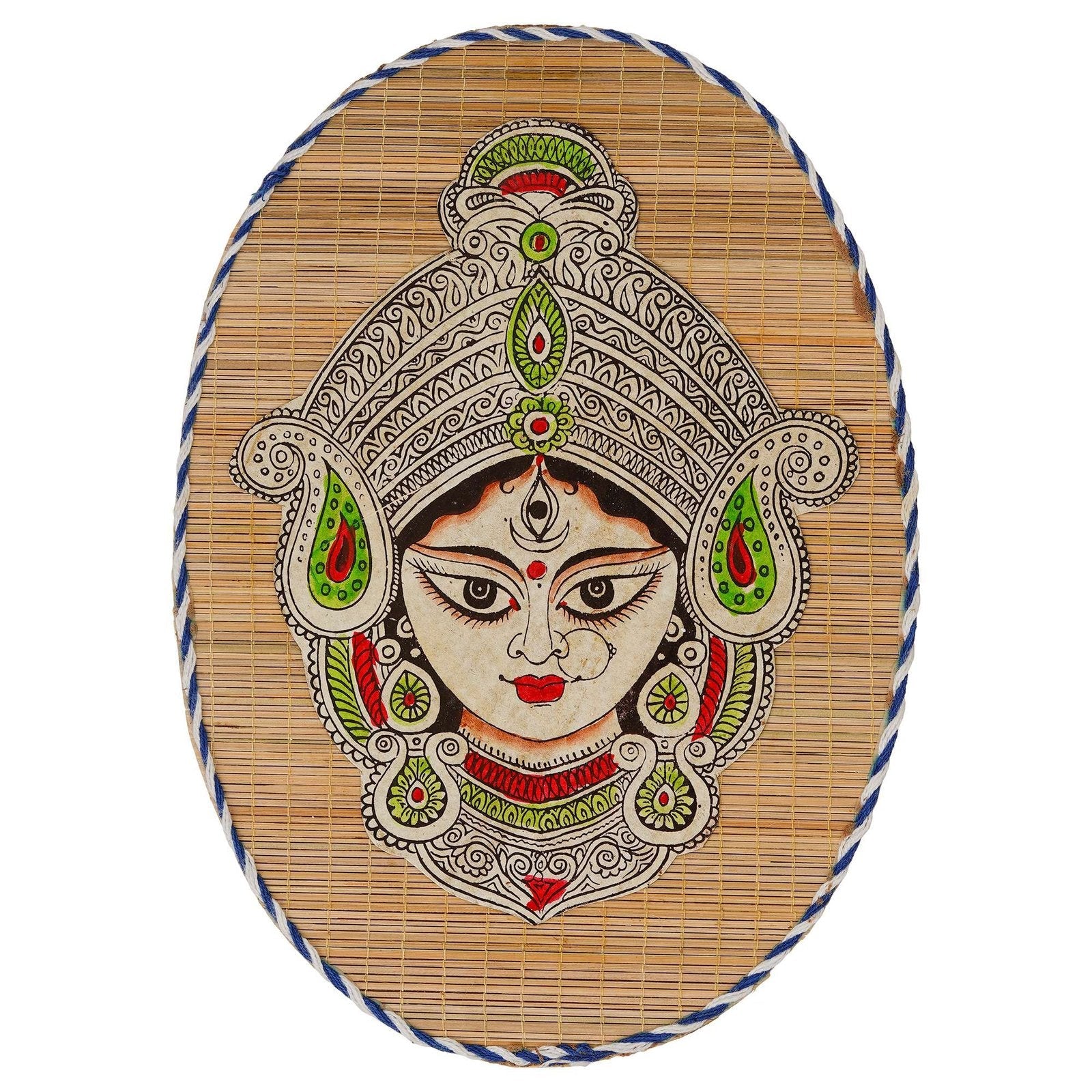 Oval Shaped Design Bamboo Hand Crafted Wall Hangings Of Durga Maa For Home D?cor | Bamboo Art For Wall Decor