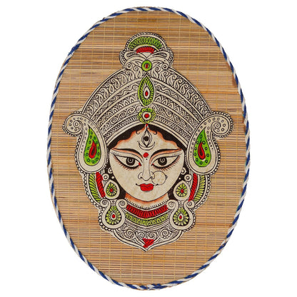 Oval Shaped Design Bamboo Hand Crafted Wall Hangings Of Durga Maa For Home D?cor | Bamboo Art For Wall Decor