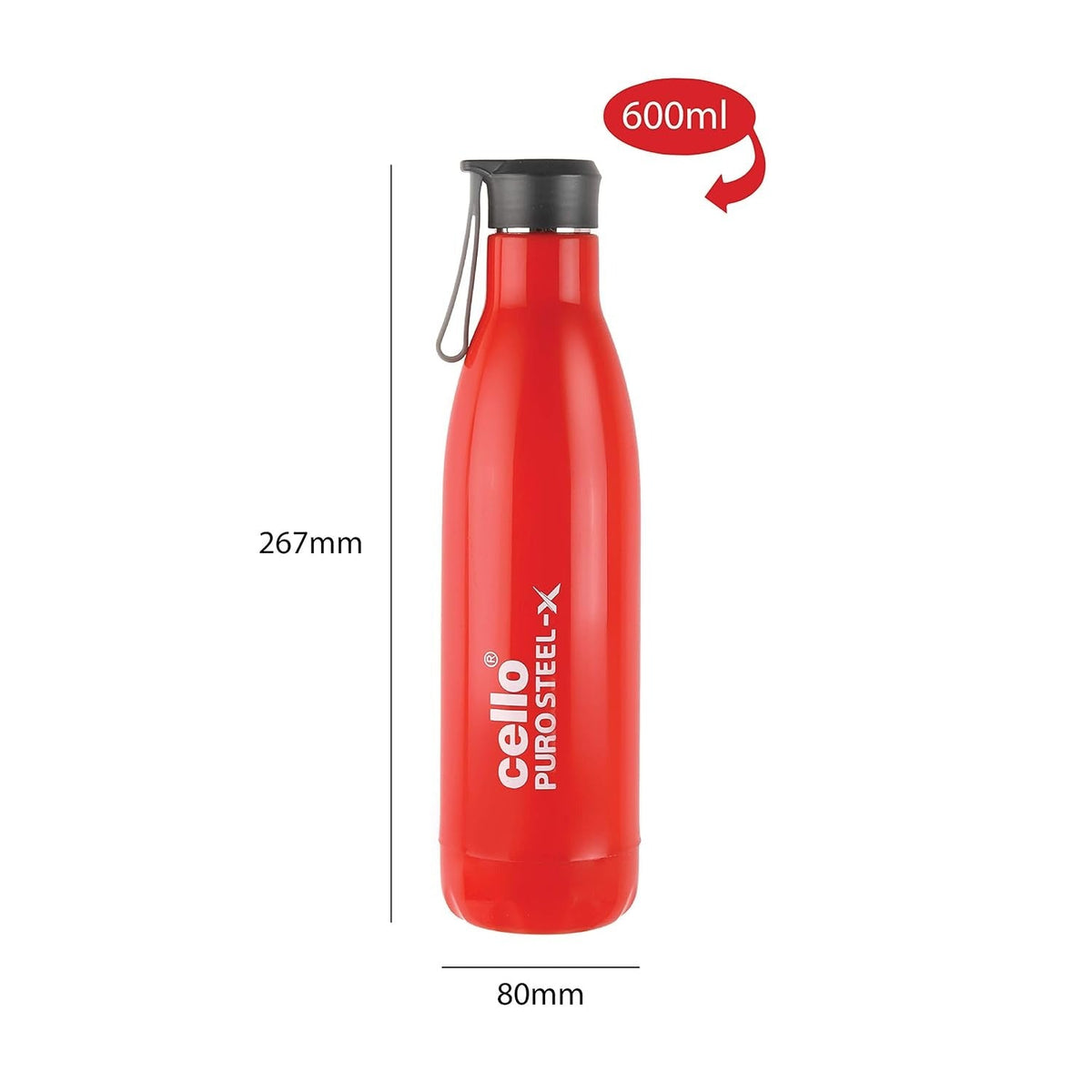 Cello Puro Steel-X Rover 600 Insulated Water Bottle 480 ml, Red