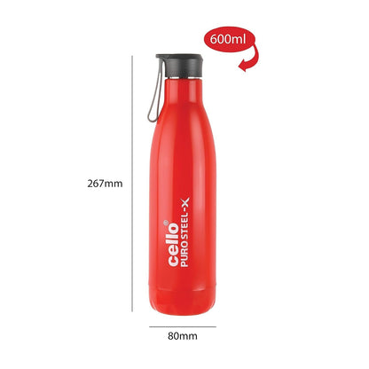 Cello Puro Steel-X Rover 600 Insulated Water Bottle 480 ml, Red