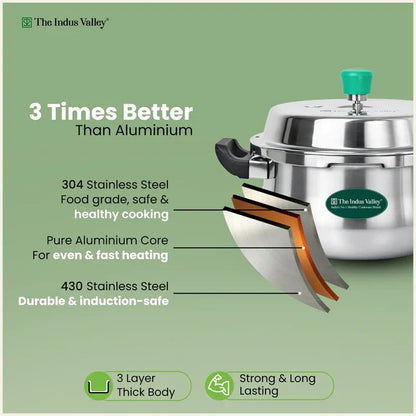 The Indus Valley Tri-Ply Stainless Steel Outer Lid Handi Pressure Cooker