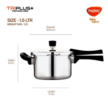 PrayLady Triply Stainless Steel Pressure Cooker Combo 1.5L+2L+3L (2L & 3L with Common Lid) Outer Lid