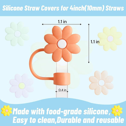 House of Quirk 5PCS Silicone Straw Covers Cap Compatible with Stanley 10mm Cute Flower Straw Toppers for Tumblers - (Multicolor)