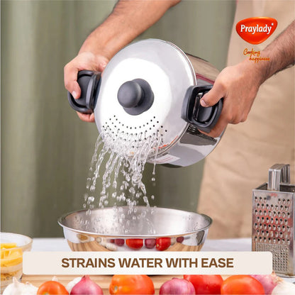 PrayLady Stainless Steel Strainer Pot without Glass Lid Induction Base