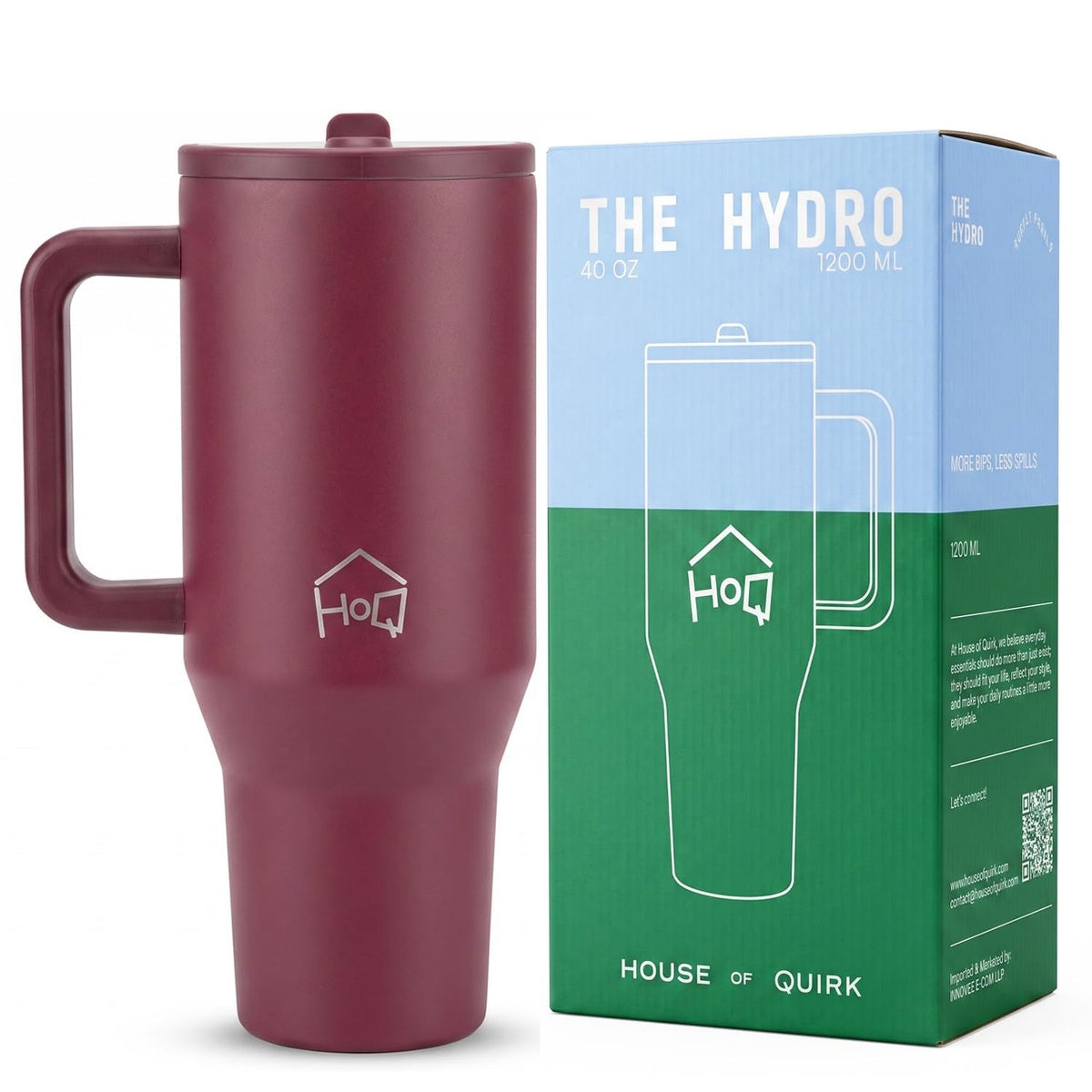 House of Quirk 1200ML Tumbler with Handle & Simple Flip Straw - Avocado