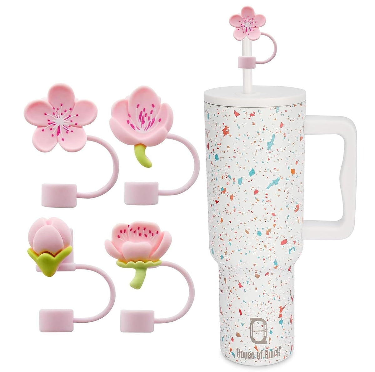 House of Quirk 4PCS Silicone Bow Straw Covers Cap - (Peach Blossom)