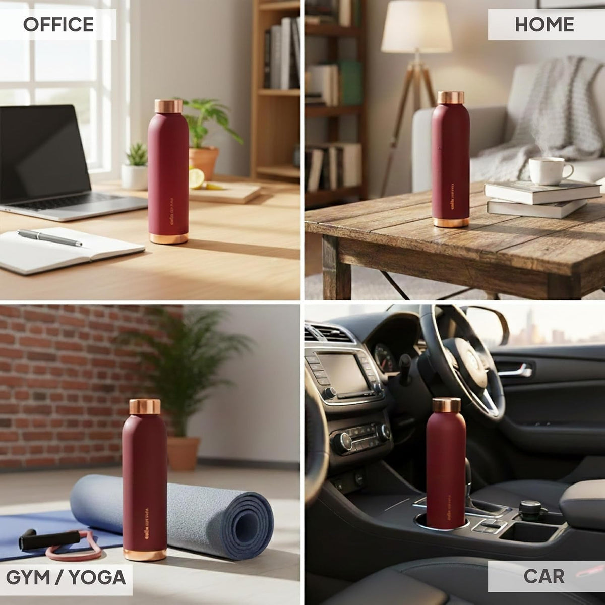 CELLO Evita Copper Water Bottle For Daily & Office Use 750 ml, Red