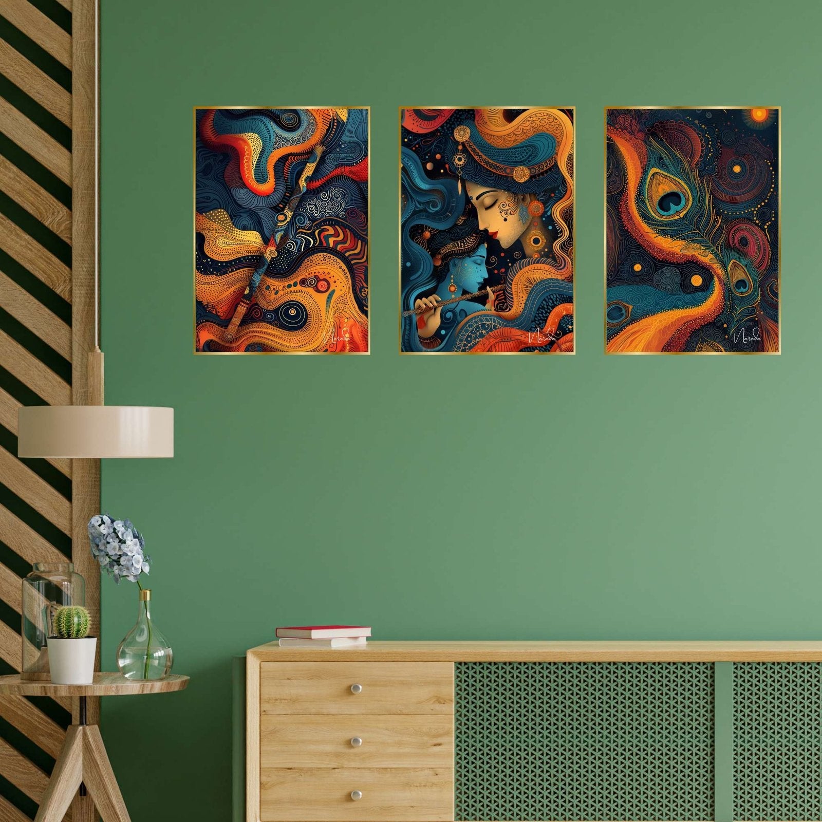 Set of Three Wall Paintings for Wall Dacoration Golden Framed Wall Paintings for Living Room & Bedroom Wall Art for Home Decoration & Office Wall Décor (18×12 inch CH-GD3-3)