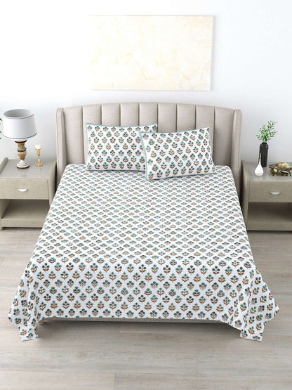100% Pure Cotton Traditional Printed Bedsheet for Double Bed King Size Bedsheet with 2 Pillow Covers