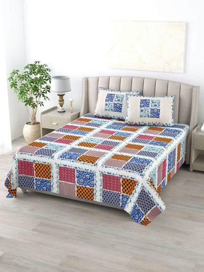 100% Pure Cotton Traditional Printed Bedsheet for Double Bed King Size Bedsheet with 2 Pillow Covers