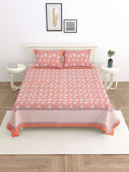 100% Pure Cotton Traditional Printed Bedsheet for Double Bed King Size Bedsheet with 2 Pillow Covers