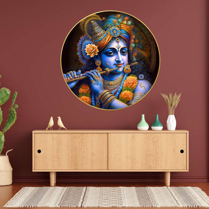 Wall Painting for Wall Decoration with Frame Sparkle Glossy Round Golden Framed Large Painting Office, Living Room, Bedroom, Home Decoration