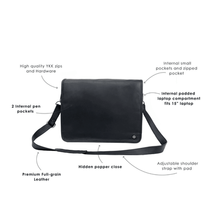 Craftshades – 10*13″Crossbody Handcrafted Small Goat Leather messenger bag – Black | 100% Genuine Leather