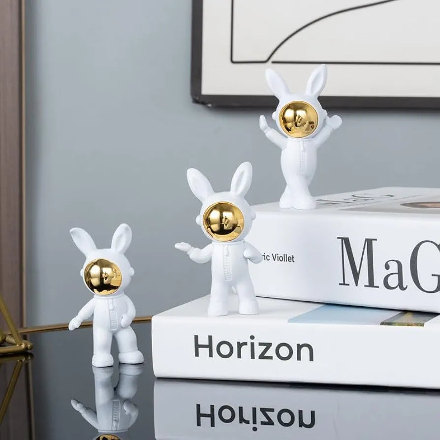 Street27 3pcs Cartoon Rabbit Shape Astronaut Figurine Showpiece