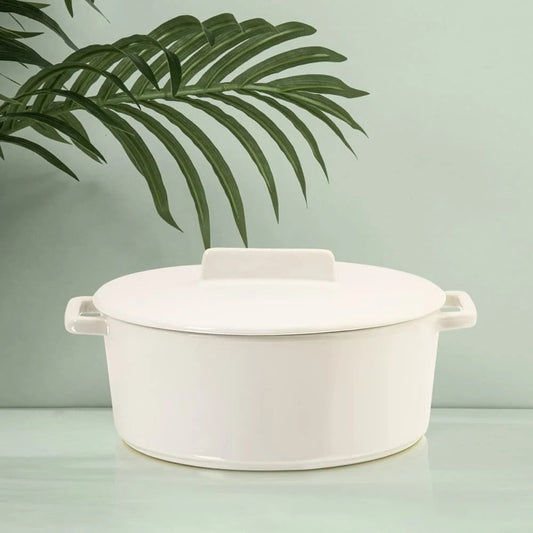 Anko White Round Stoneware Casserole with Lid 3L Lead Cadmium Free Non-stick Oven to Table Microwave Dishwasher Safe
