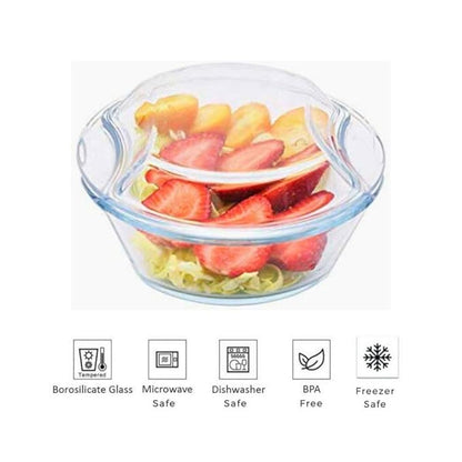 Femora Borosilicate Serving Bowl | Glass Casserole Set, Glass Bowl With Lid, Microwave Safe Bowl Set | Pack of 1 | 1500 Ml
