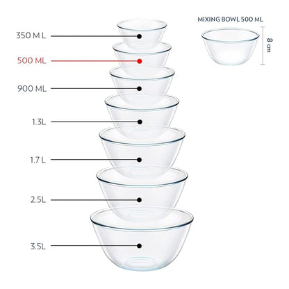 Borosil Glass Mixing & Serving Bowl With Lid | Oven & Microwave Safe Bowl | 500 Ml | Borosilicate Glass