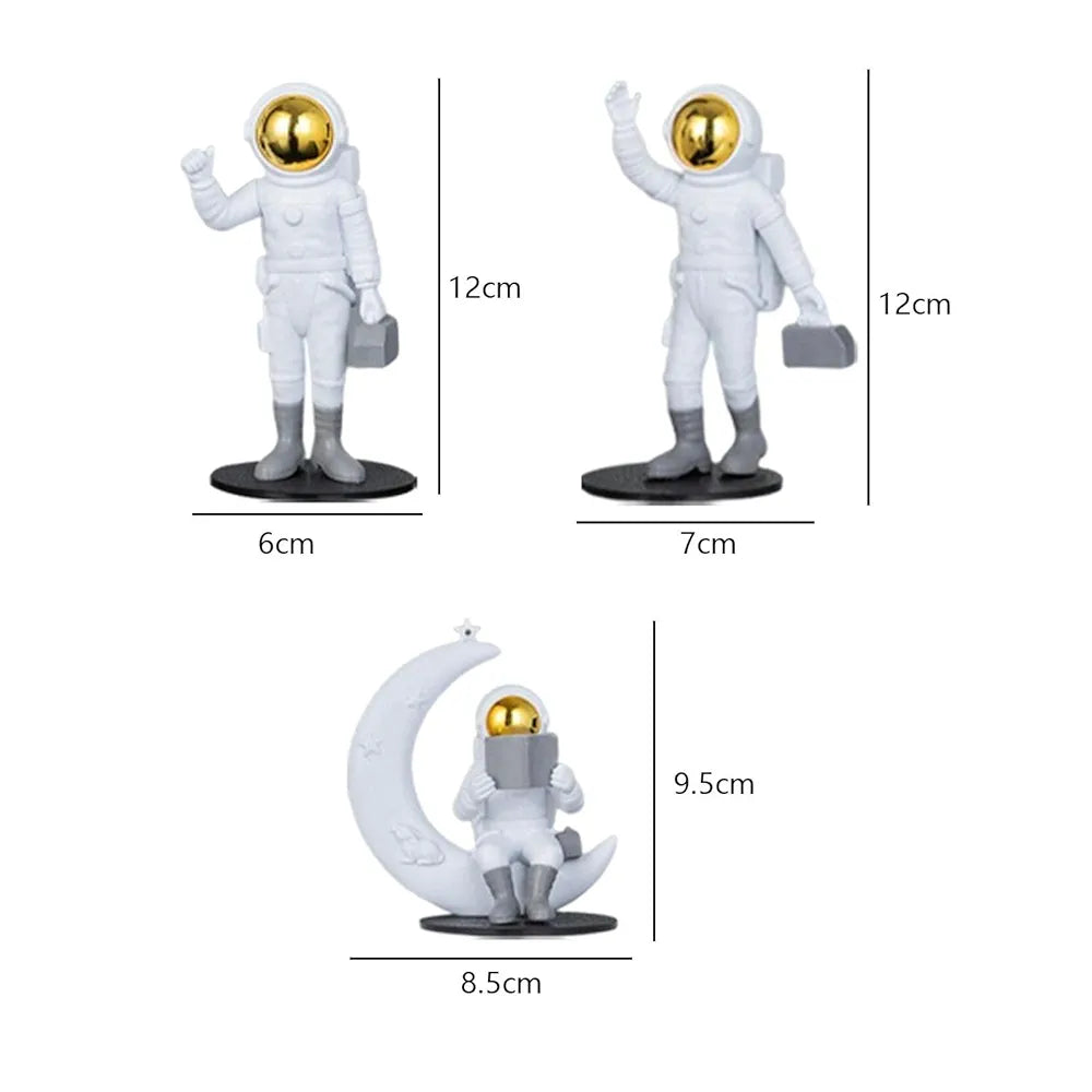 Street27 Resin 3Pcs Astronaut with Moon Figurine Mirror Spaceman Ornament