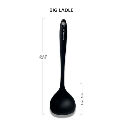 Fiable Premium Silicone Big Ladle for Cooking Deep Ladle for Serving Black