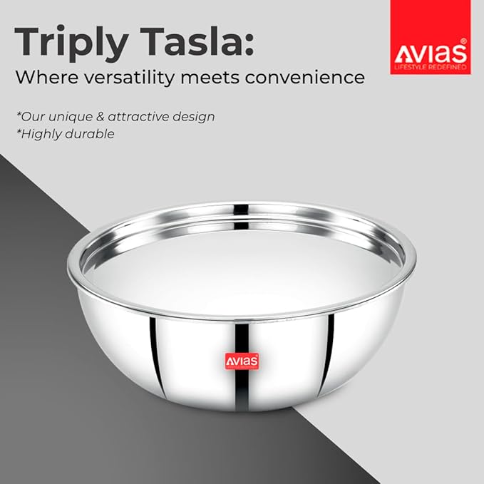 Avias Riara Triply Tasla with Lid Stainless Steel Triply Kadai 2.5mm Thickness 2.5 litres 24cm
