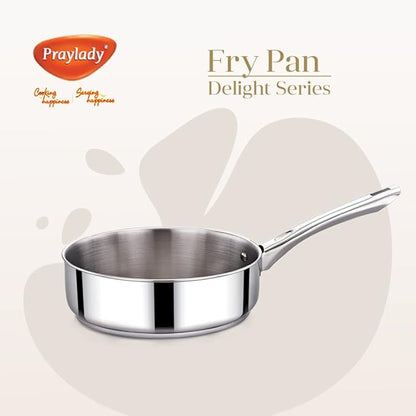 Praylady Stainless Steel Pan with Riveted Handle Delight Series 3 Ply Base Frypan Size 22 cm Silver